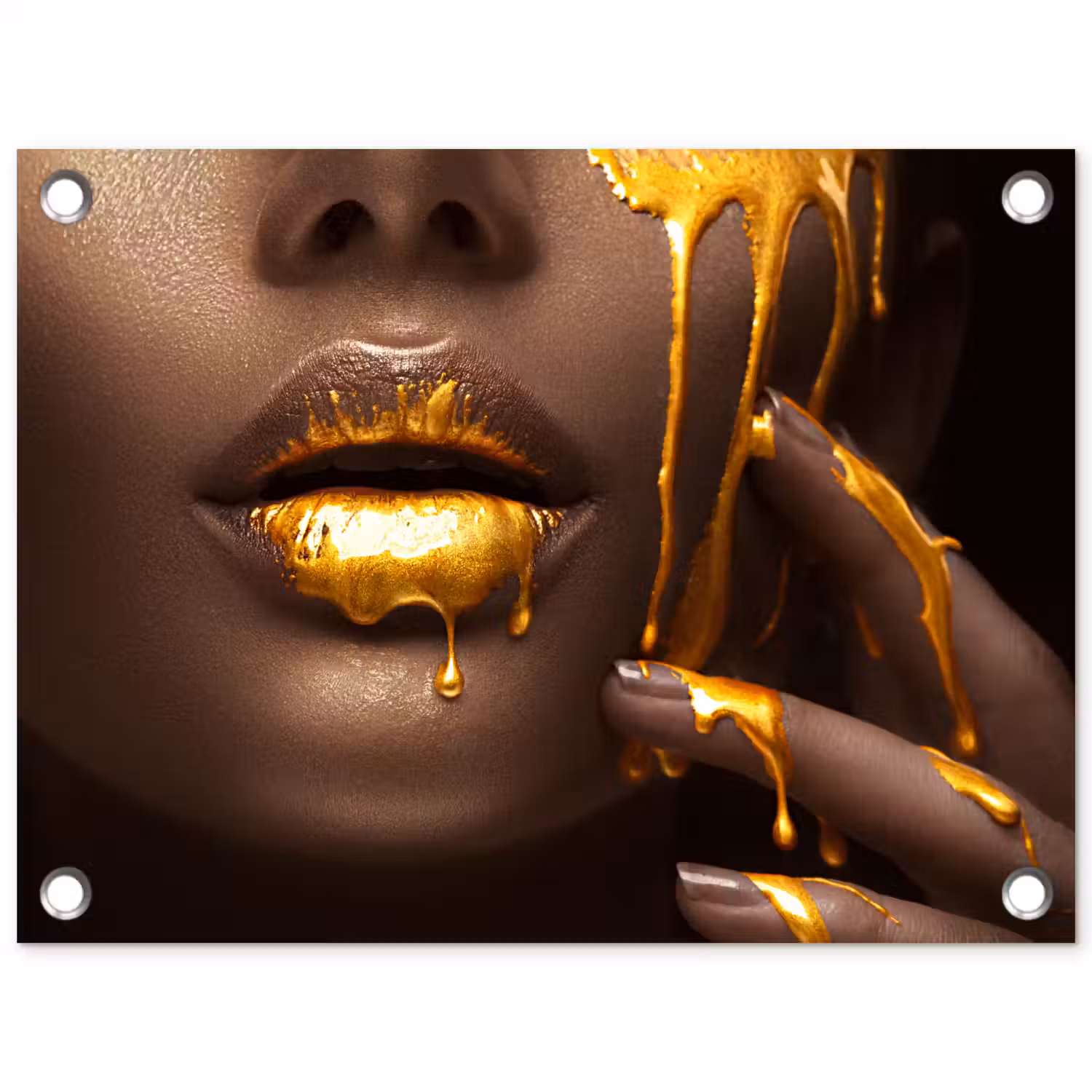 Goud - Vrouw - Verf - Lippen - Luxe tuinposter los doek klein -3d