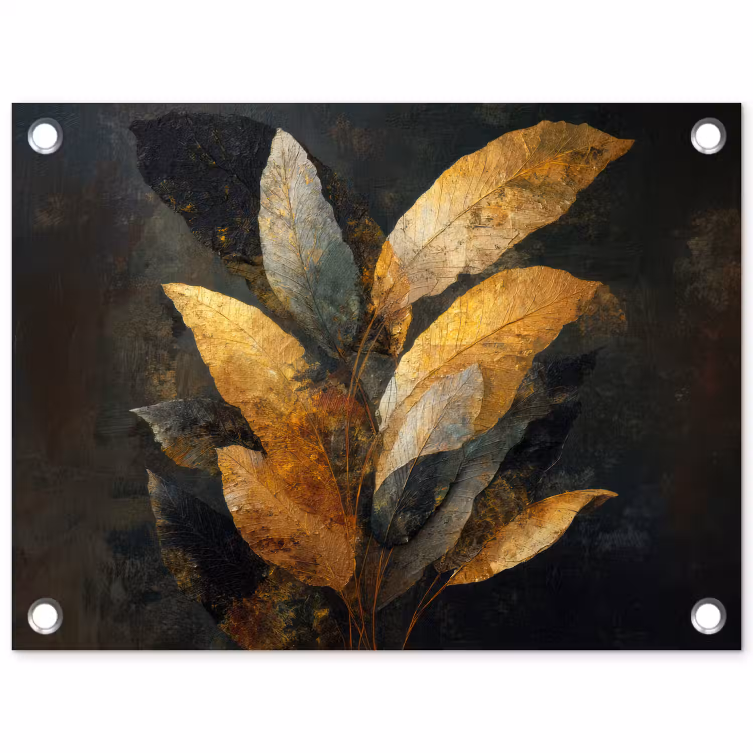 Gouden Bladcompositie – Botanische Luxe tuinposter los doek klein -3d