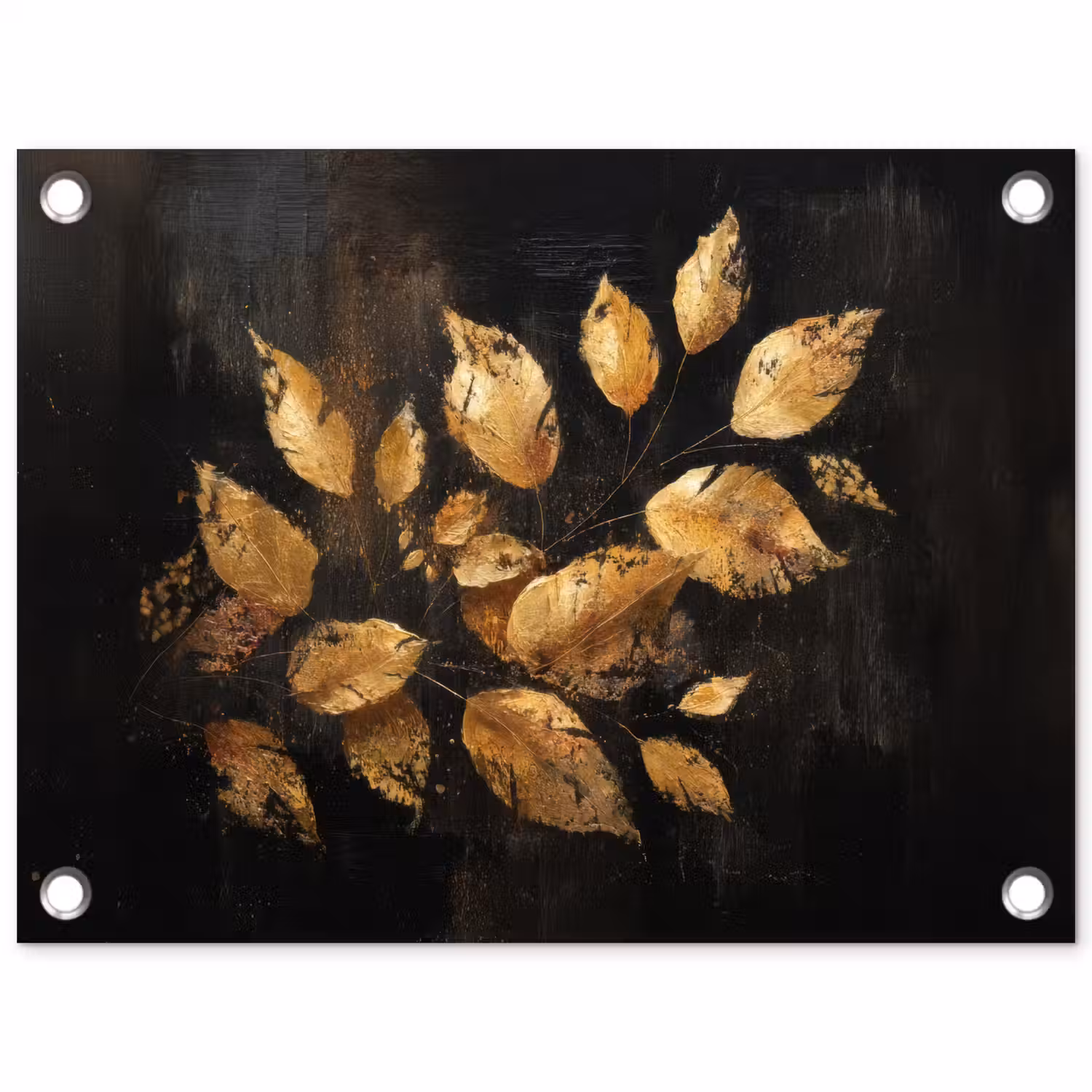 Gouden Bladeren op Donkere Achtergrond tuinposter los doek klein -3d