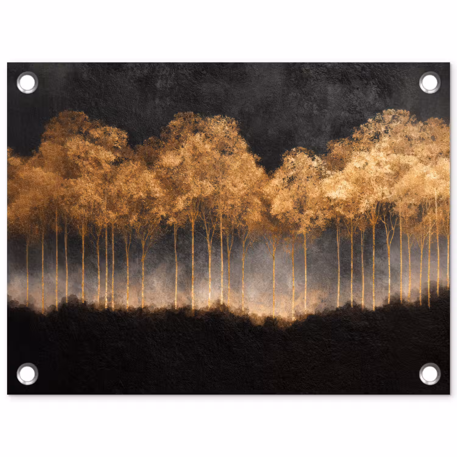 Gouden Bomen in Mistig Landschap tuinposter los doek klein -3d