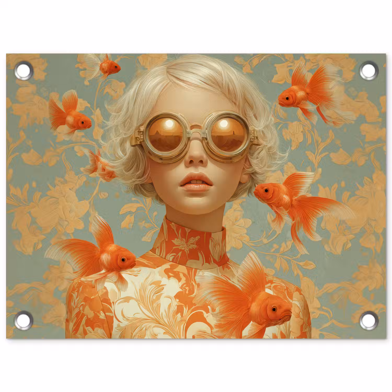 Goudvissen - Oranje - Vrouw - Blond tuinposter los doek klein -3d
