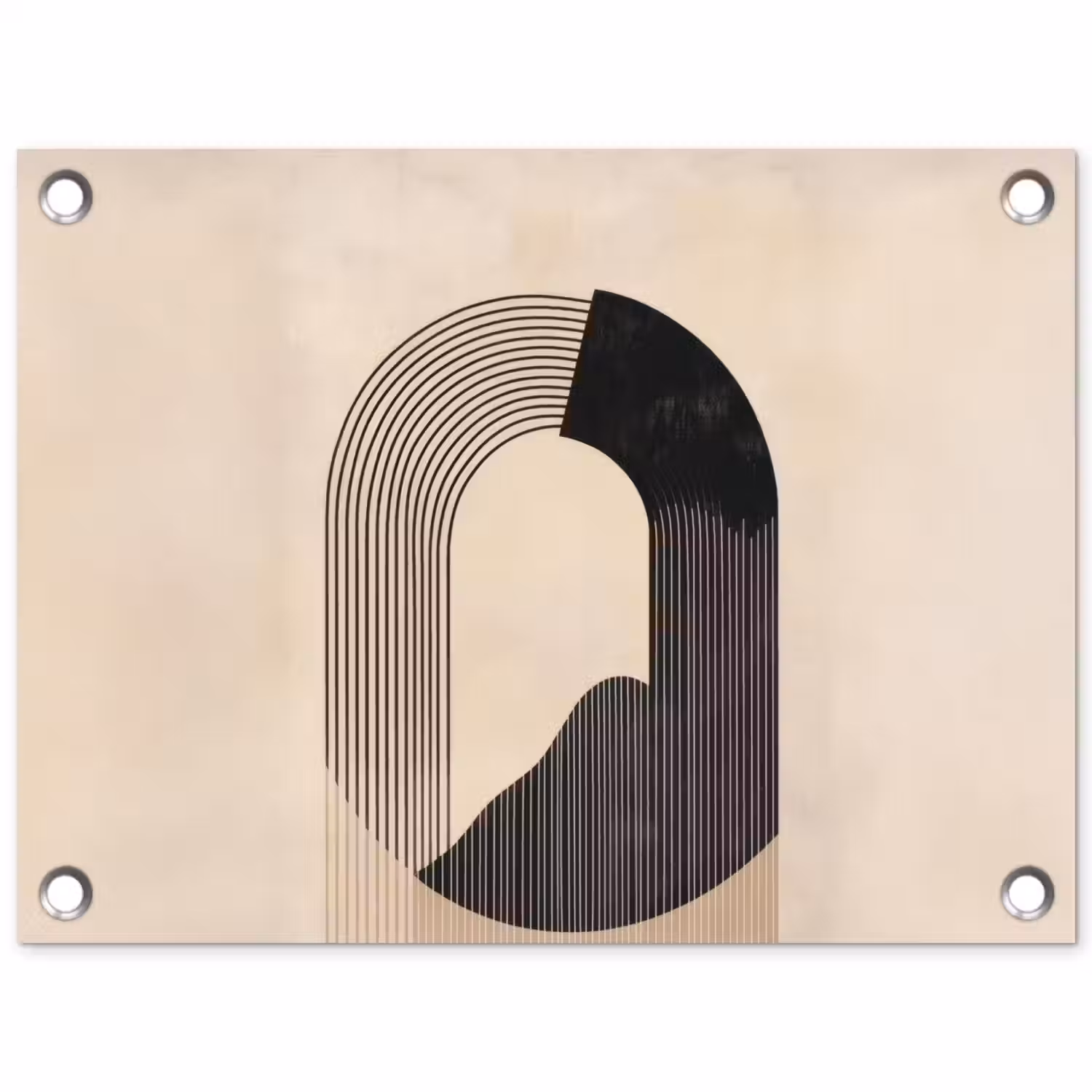 Grafisch gebogen motief - Beige tuinposter los doek klein -3d