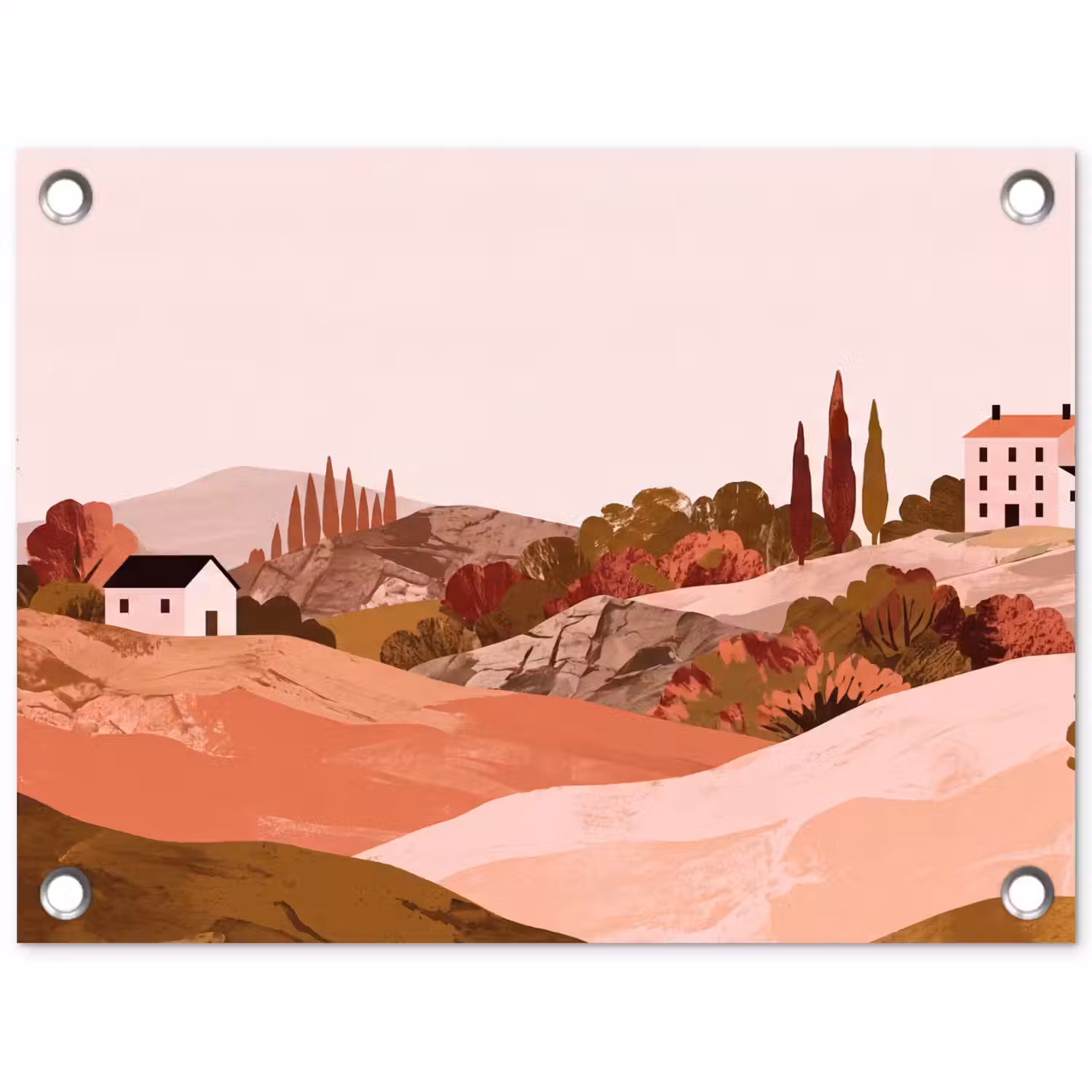 Heuvellandschap - Grafisch - Terracotta tuinposter los doek klein -3d