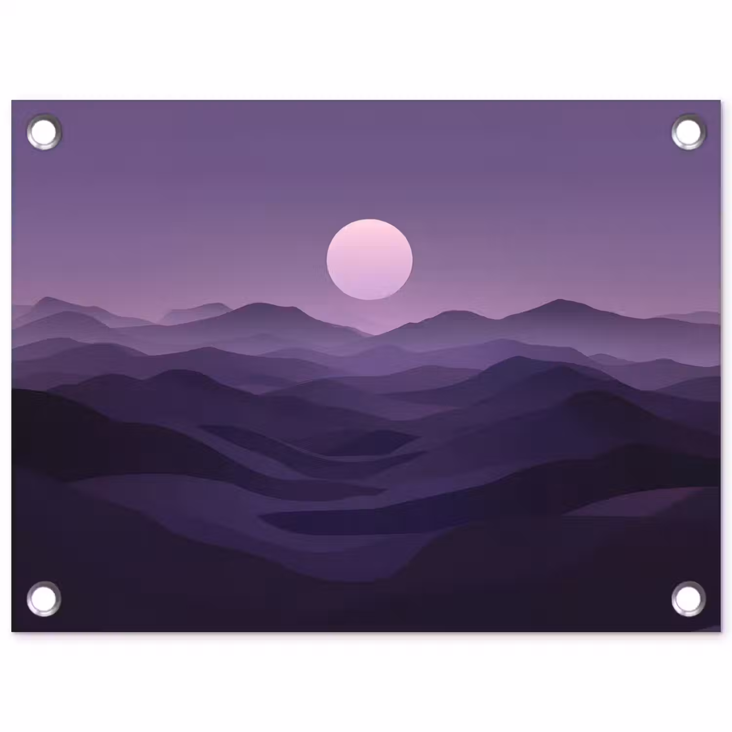 Heuvels - Paars - Mist - Zon tuinposter los doek klein -3d