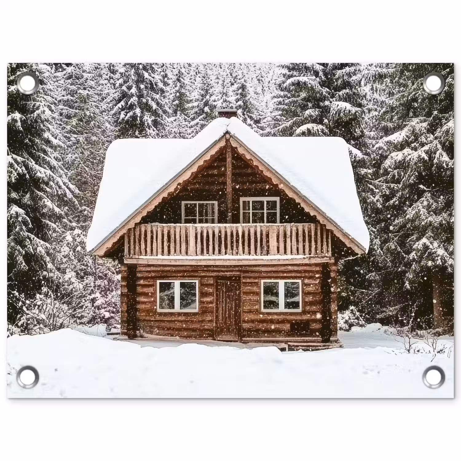 Huis - Bos - Winter - Natuur - Sneeuw tuinposter los doek klein -3d