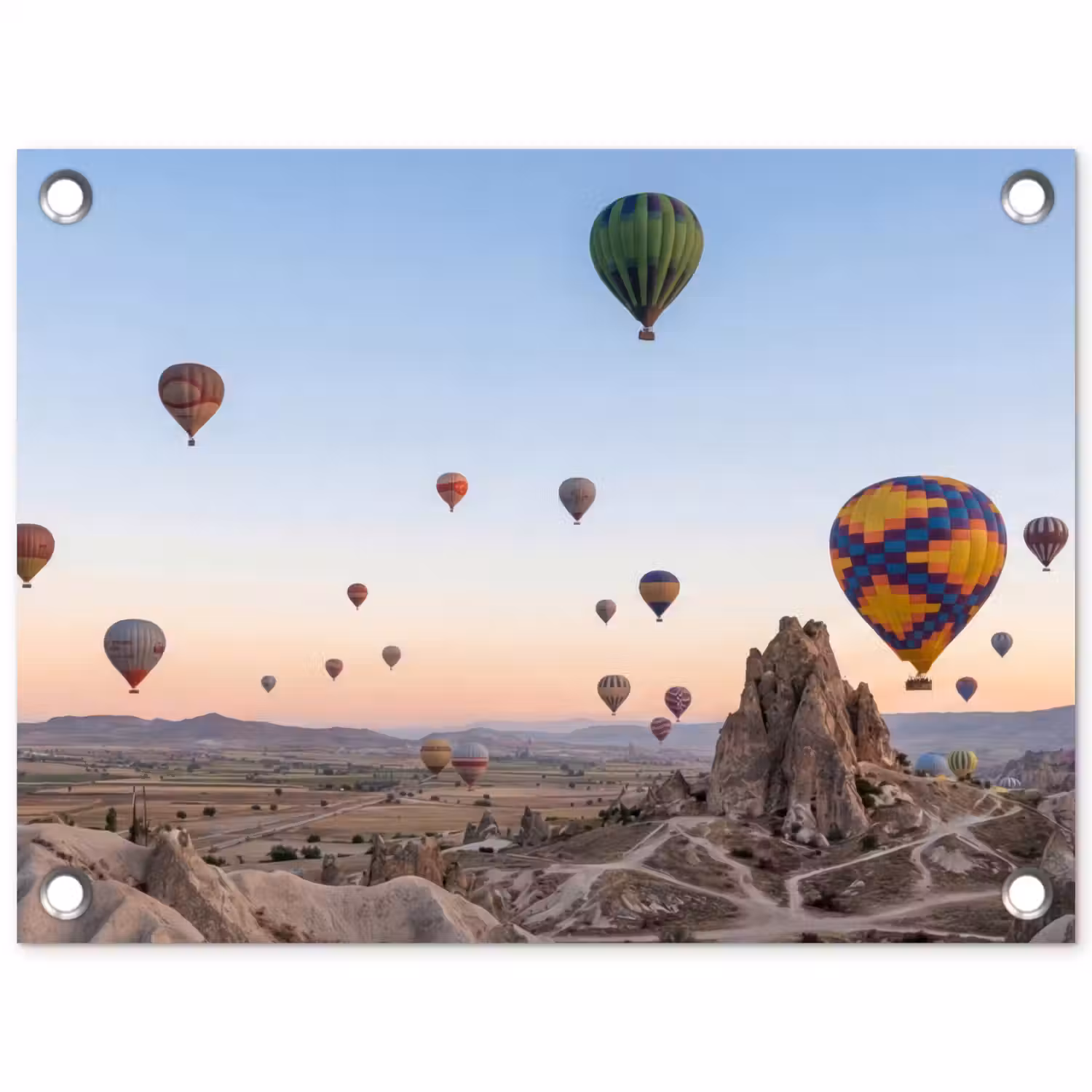 Luchtballonnen - Rotsen - Zonsopgang tuinposter los doek klein -3d