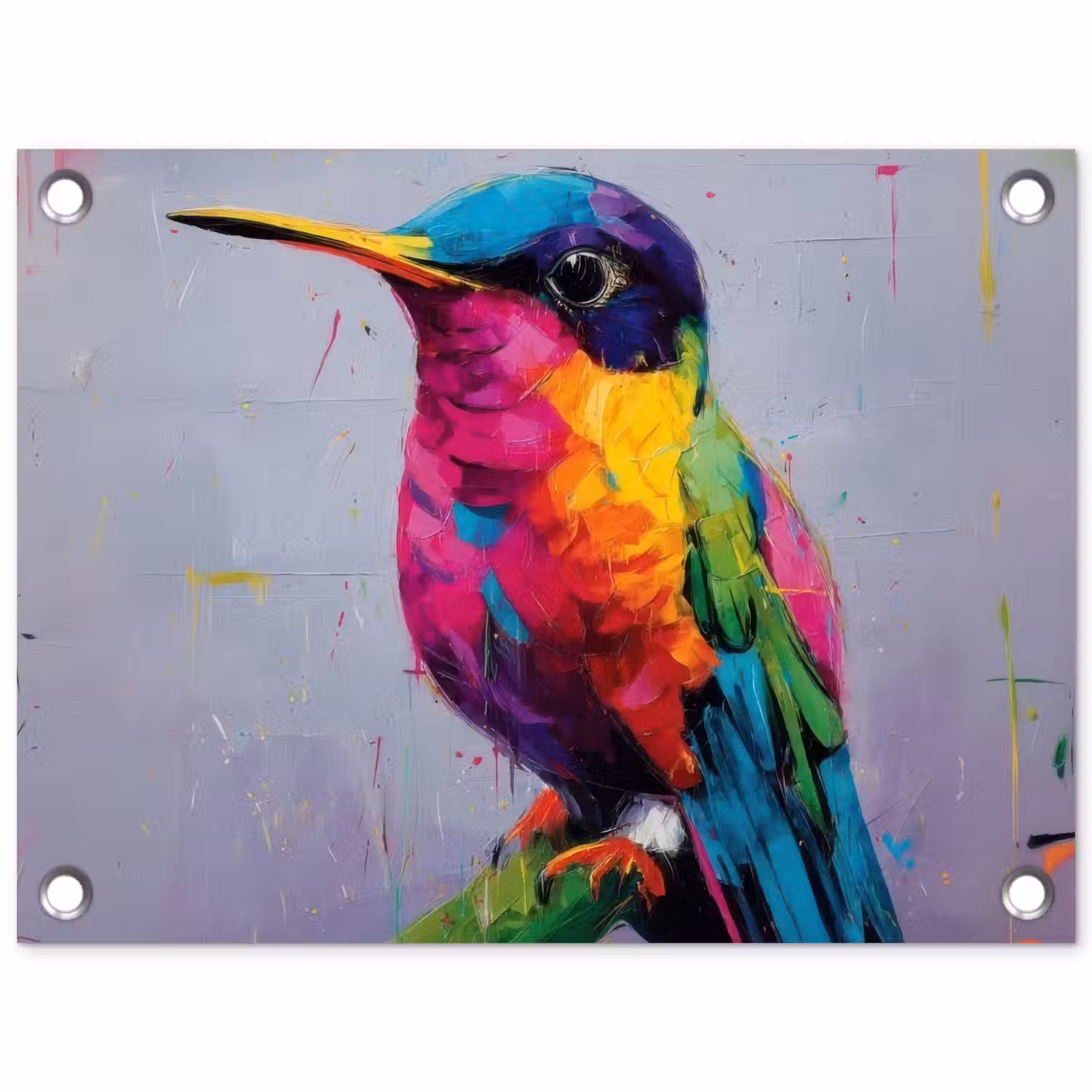 Kolibrie - Vogel - Regenboogkleuren - Verfstreken tuinposter los doek klein -3d
