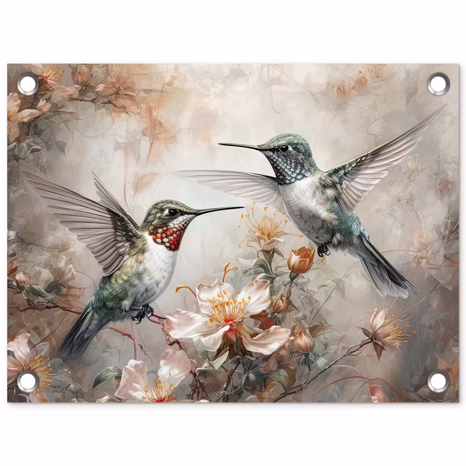 Kolibrie - Vogels - Bloemen - Planten tuinposter los doek klein -3d