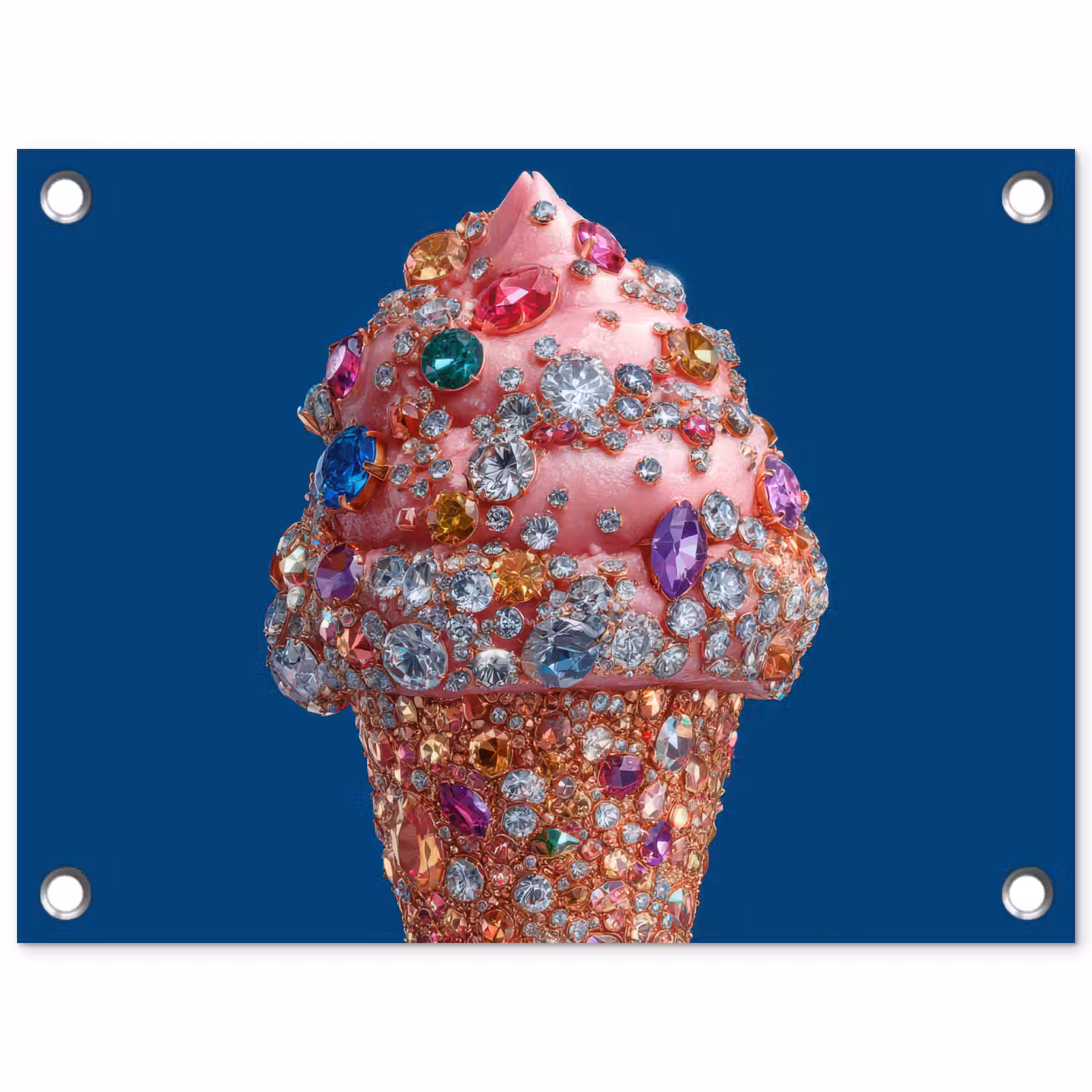 Ijsje - Hoorntje - Steentjes - Blauw tuinposter los doek klein -3d