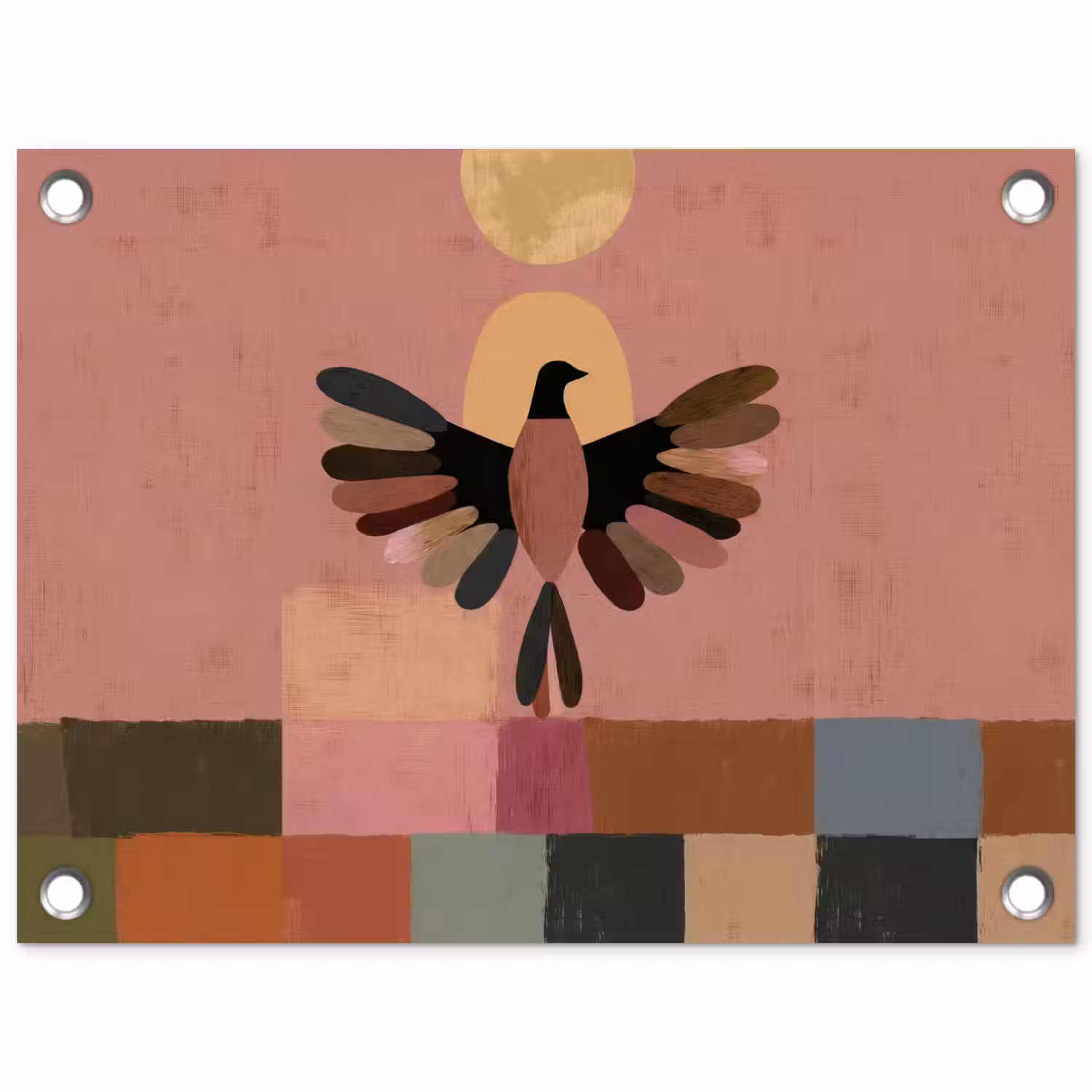 Illustratie - Vogel - Vlakken - Kleurrijk tuinposter los doek klein -3d