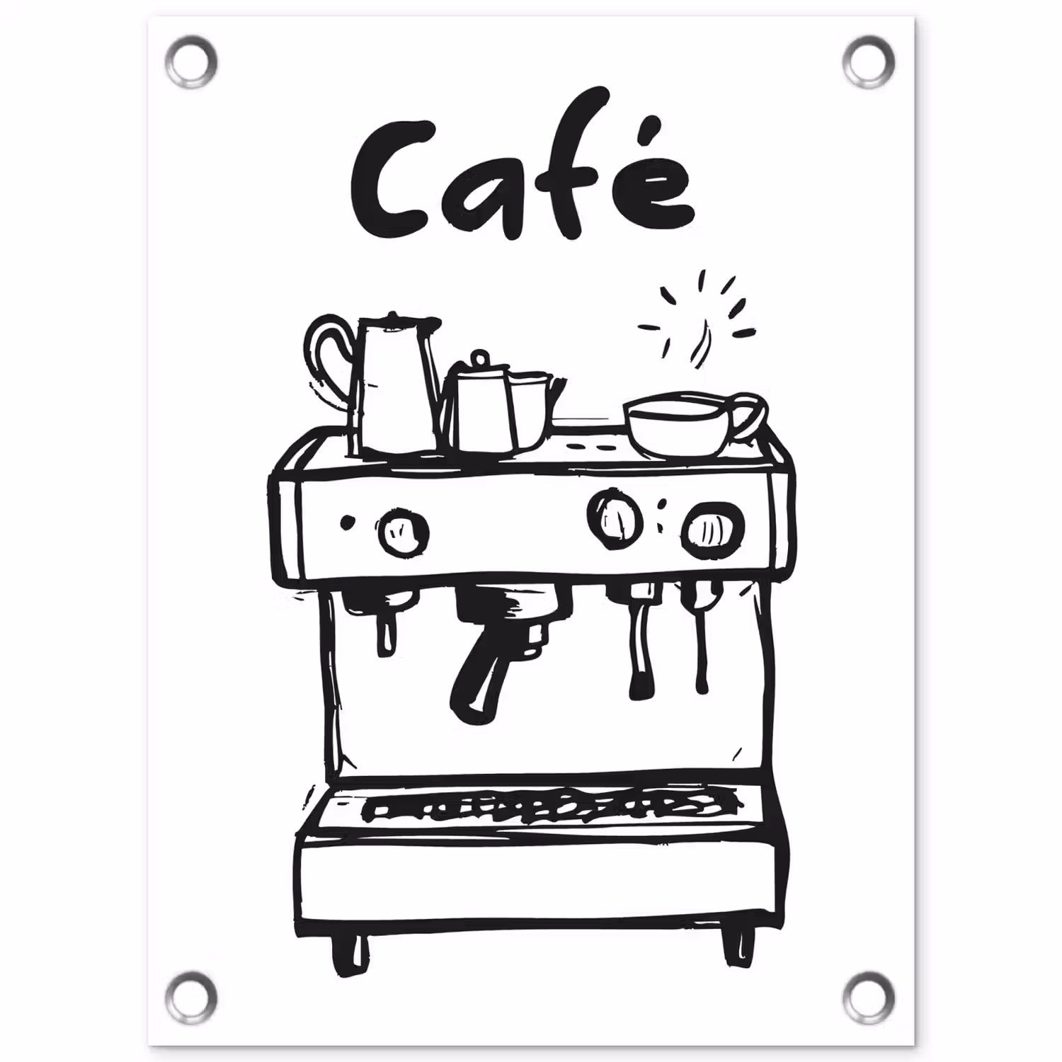 Illustratie - Café - Koffiemachine - Kopjes tuinposter los doek klein -3d