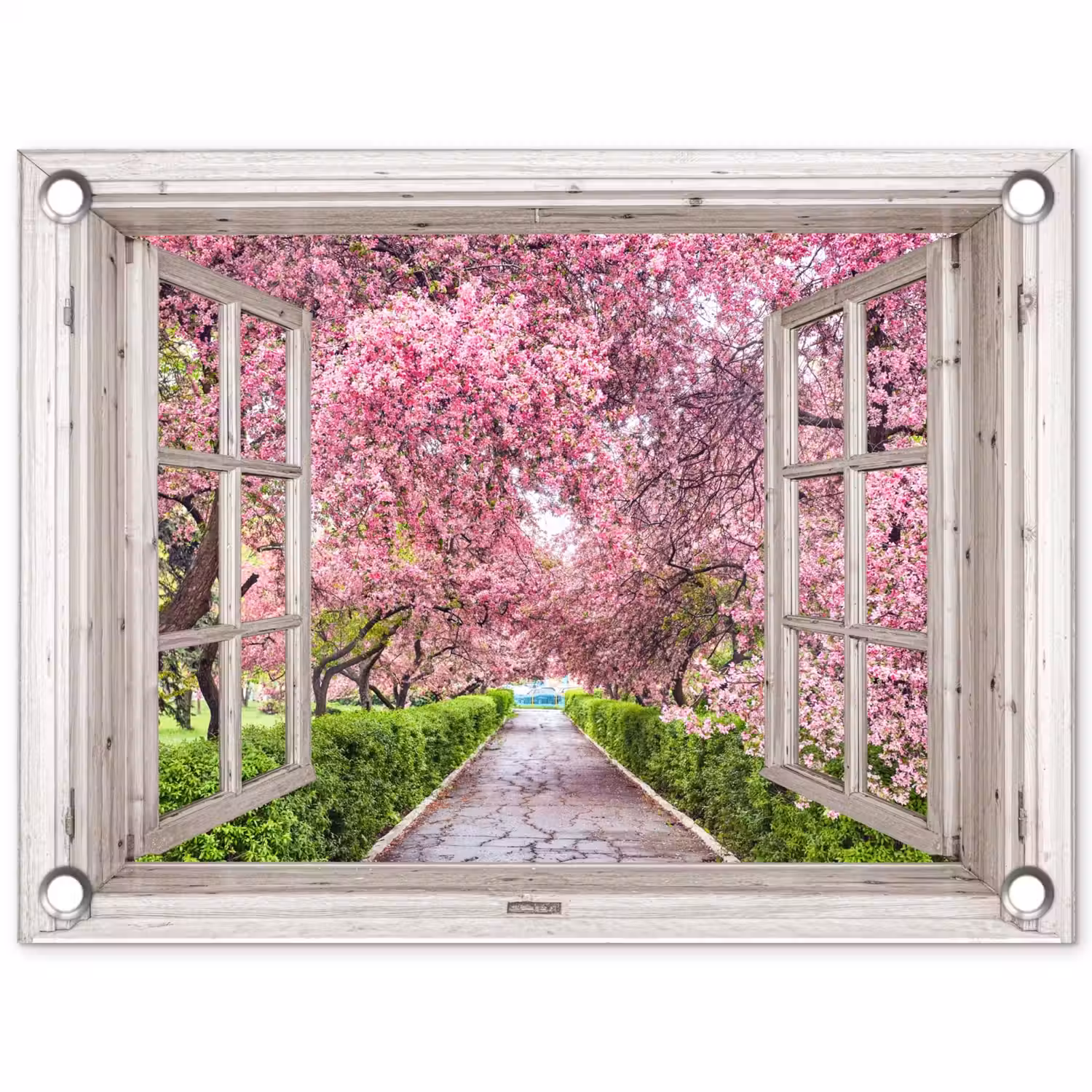 Japans - Sakura - Bloesem - Boom - Bloesem takken - Doorkijk tuinposter los doek klein -3d