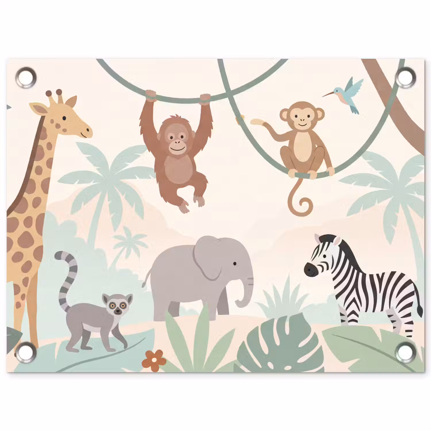 Jungle - Dieren - Groen tuinposter los doek klein -3d