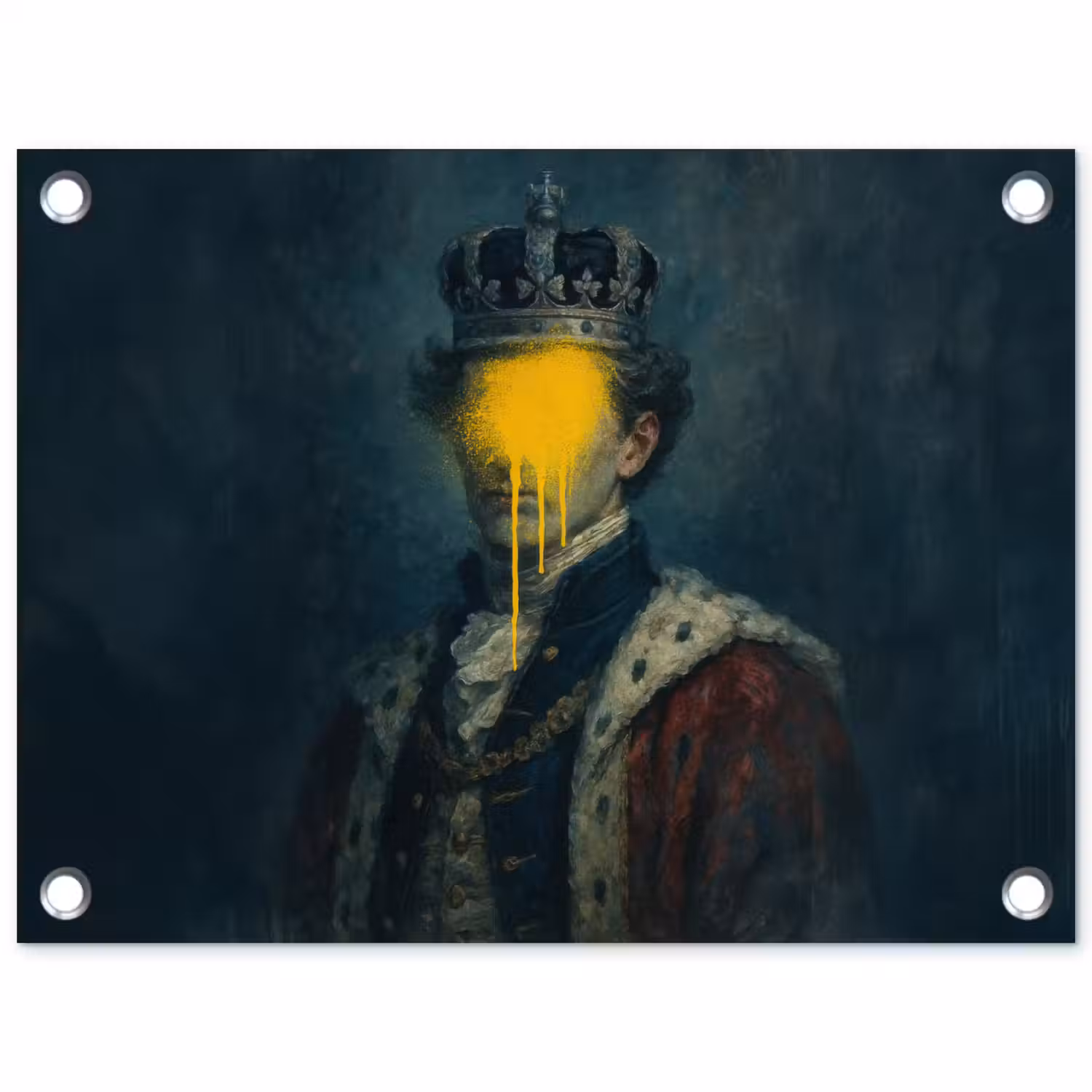 Koning - Portret - Druipende gele verf tuinposter los doek klein -3d