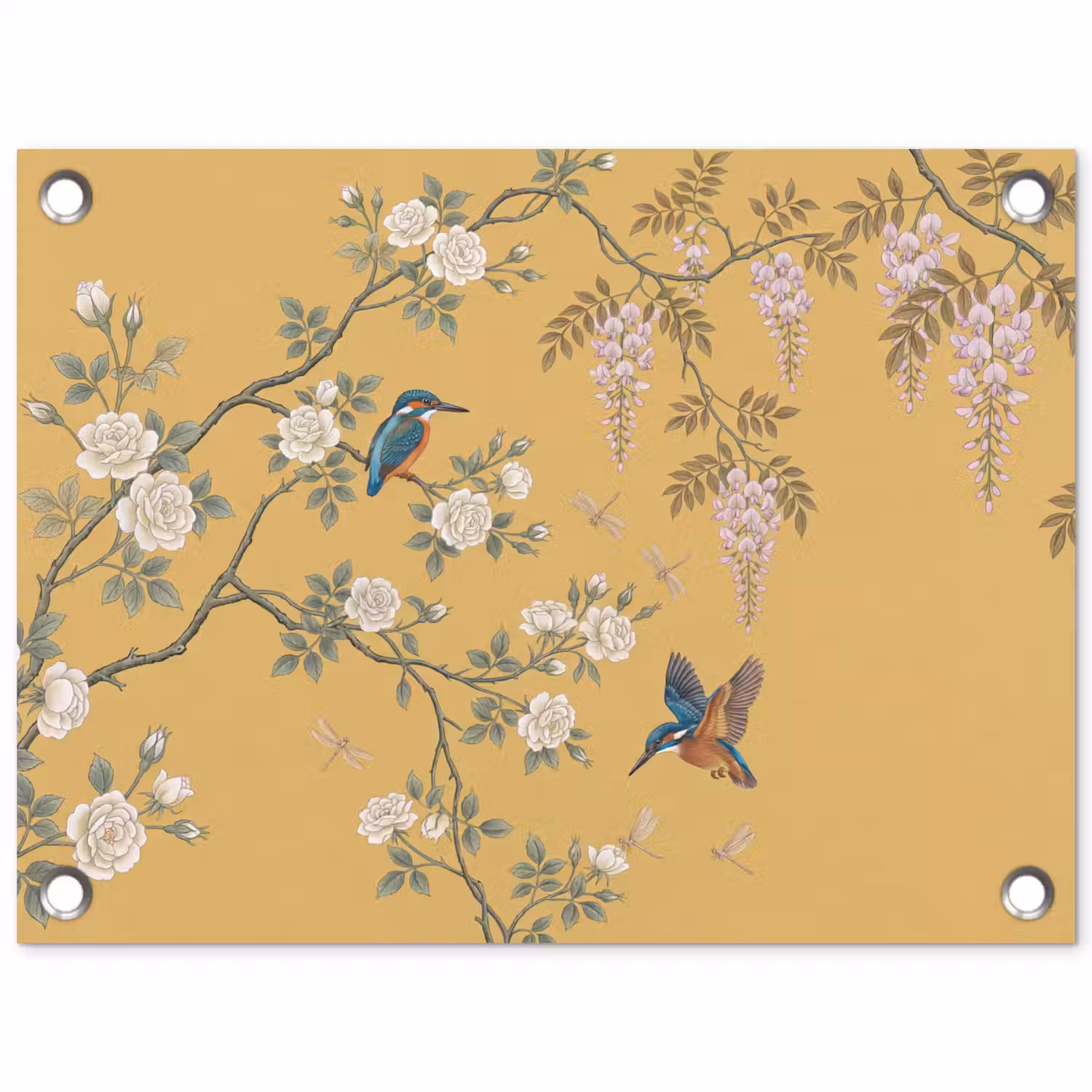 IJsvogels - Bloesem - Geel tuinposter los doek klein -3d