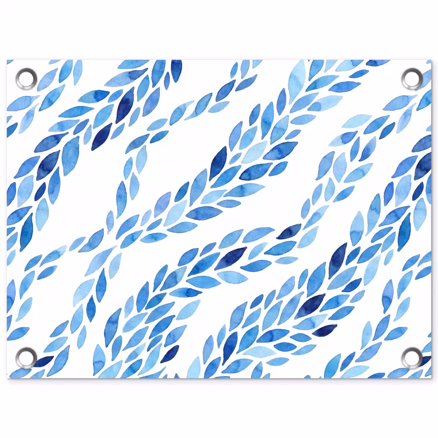 Bladeren - Aquarel - Patroon - Modern - Blauw tuinposter los doek klein -3d