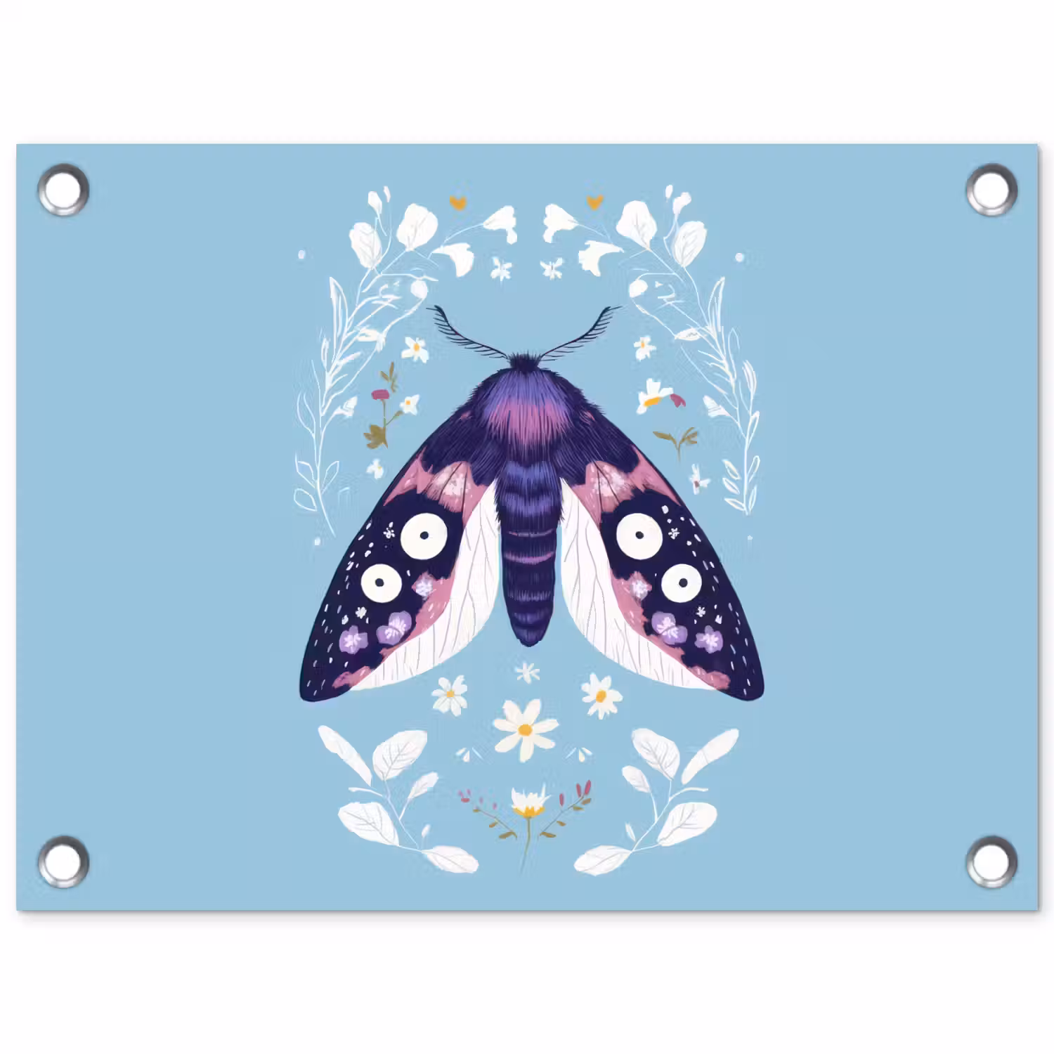 Bladeren - Wit - Vlinder - Insect tuinposter los doek klein -3d