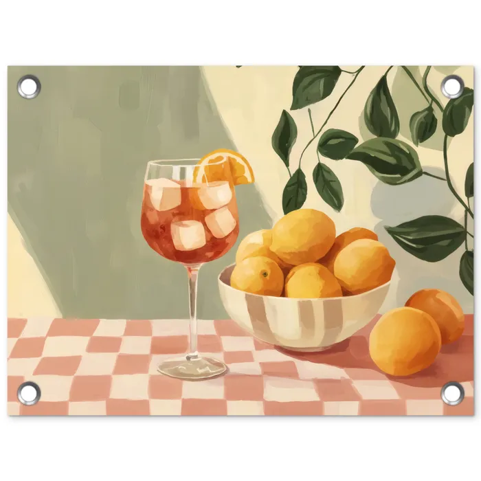 Citroenen - Glas - Tafelkleed - Geblokt tuinposter los doek klein -3d