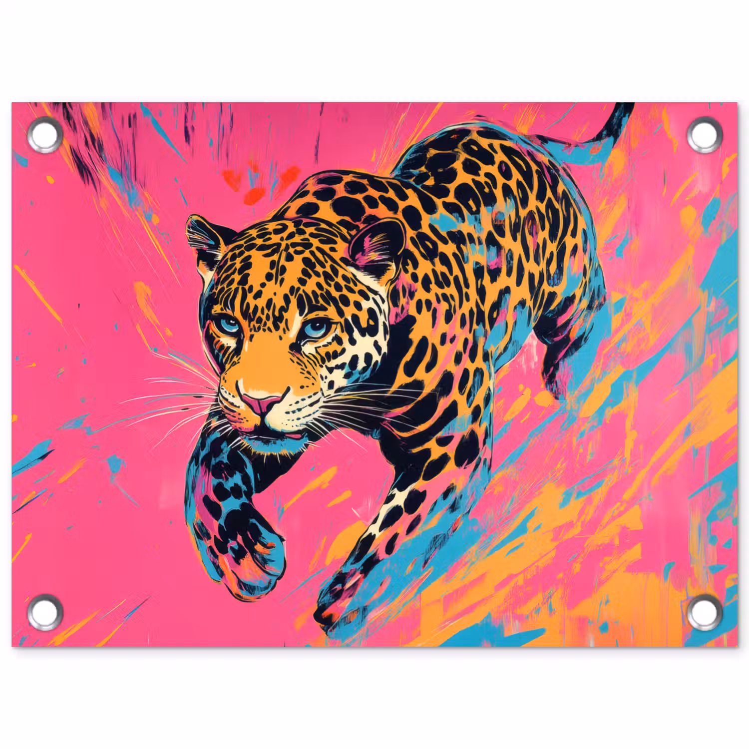 Luipaard - Roze - Oranje - Blauw - Verf tuinposter los doek klein -3d
