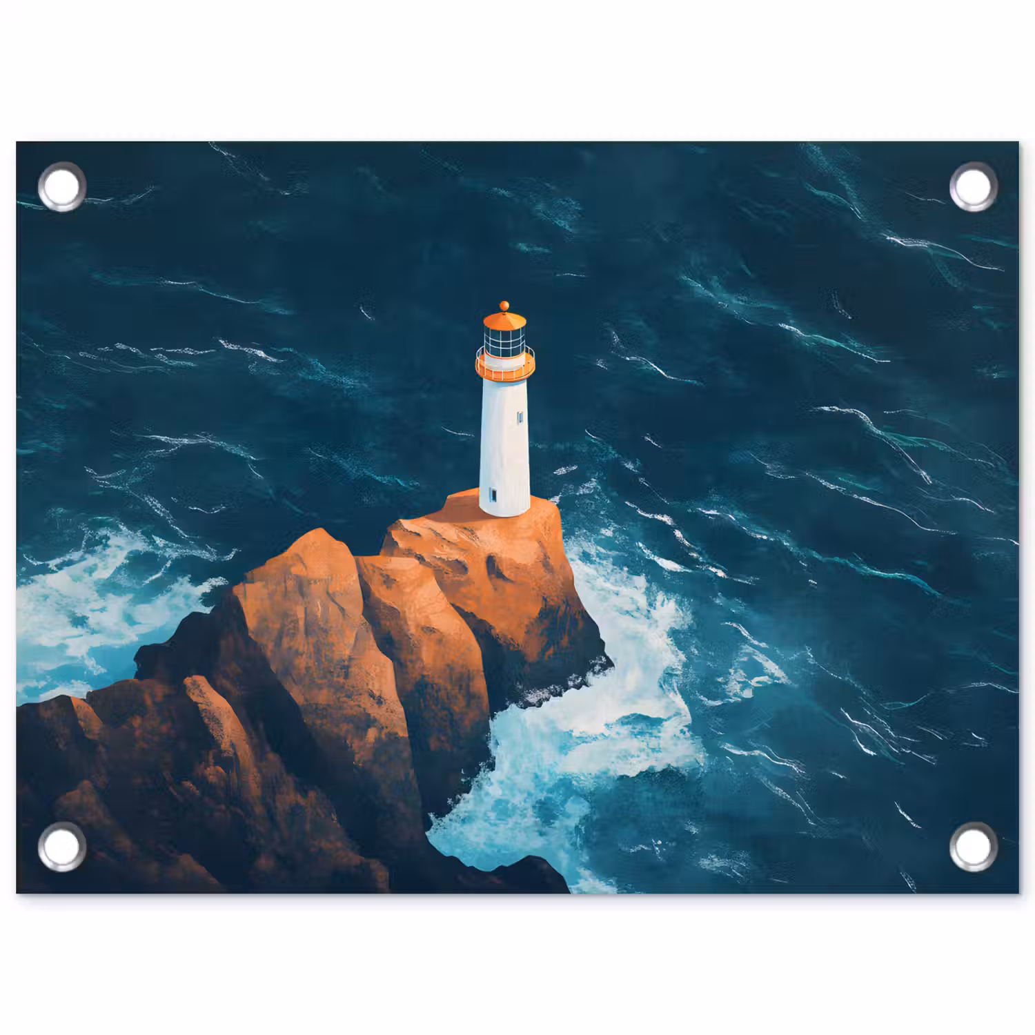 Vuurtoren - Rots - Zee - Golven tuinposter los doek klein -3d