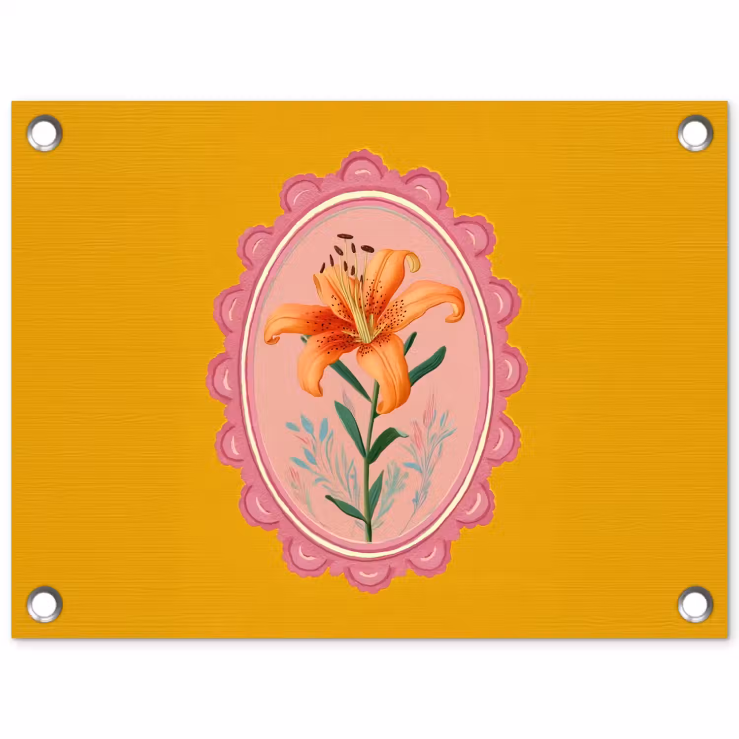 Lelie - Oranje - Lijst - Ovaal tuinposter los doek klein -3d