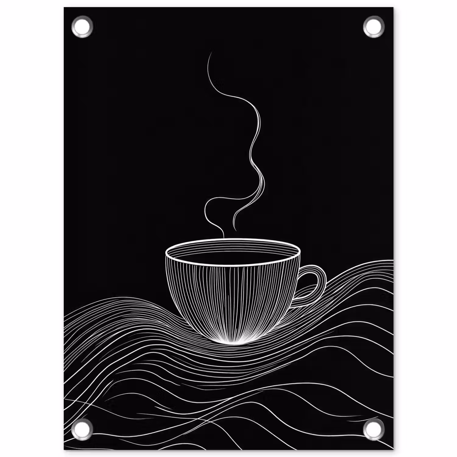 Lijntekening - Koffiekop - Zwart tuinposter los doek klein -3d