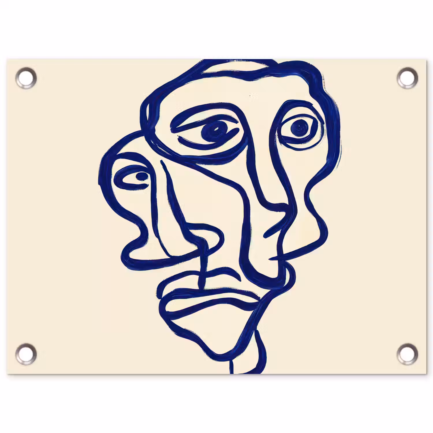 Lijntekening - Overlappende gezichten - Donkerblauw tuinposter los doek klein -3d