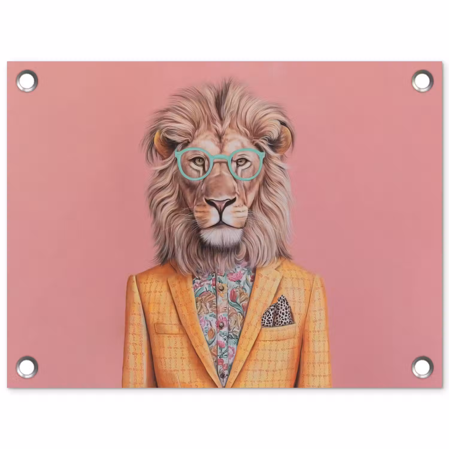 Leeuw - Pak - Geruit - Bril tuinposter los doek klein -3d