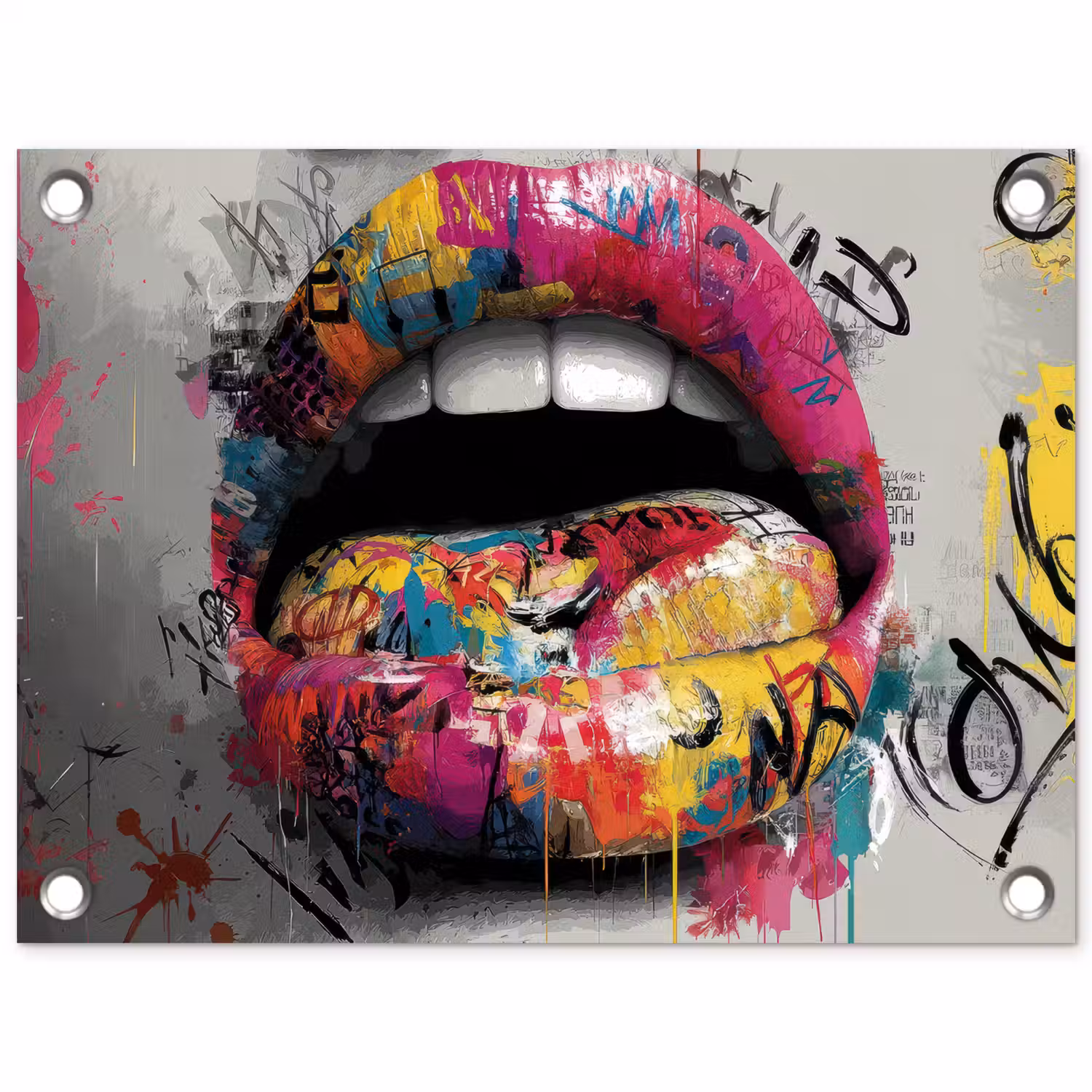 Lippen - Graffiti - Expressief tuinposter los doek klein -3d
