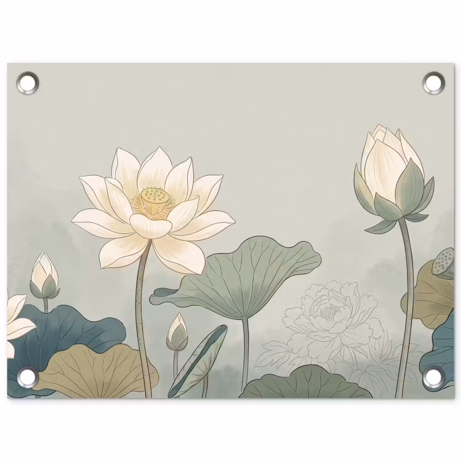 Lotus - Bloemen - Groen tuinposter los doek klein -3d