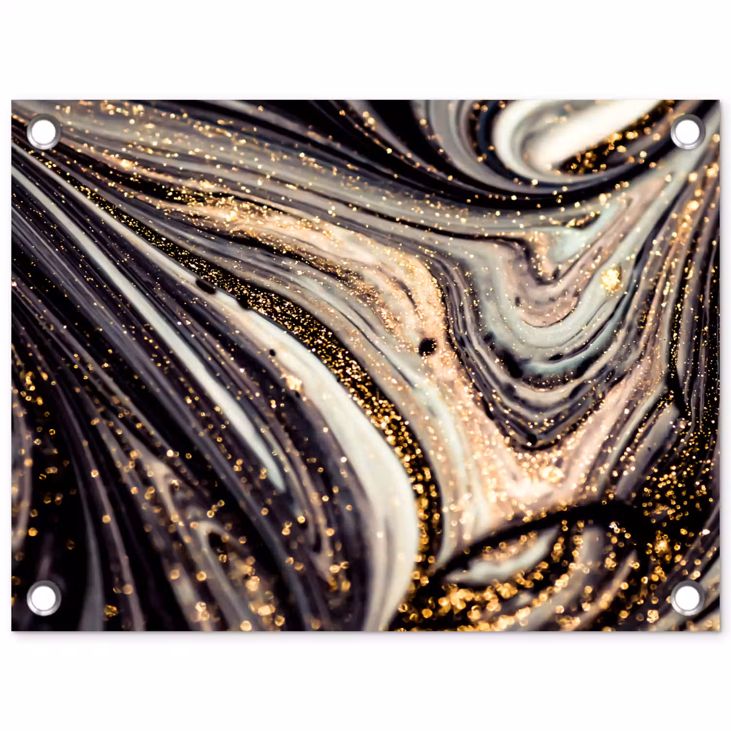 Marmerlook - Zwart - Goud - Wit - Glitter - Marmer tuinposter los doek klein -3d