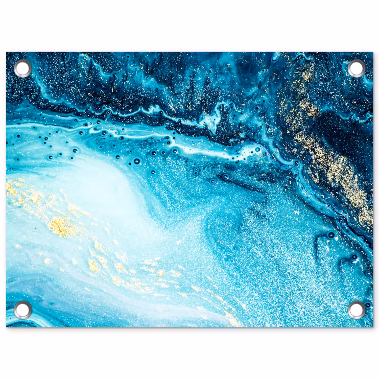 Marmerlook - Blauw - Goud - Luxe - Glitter - Marmer tuinposter los doek klein -3d