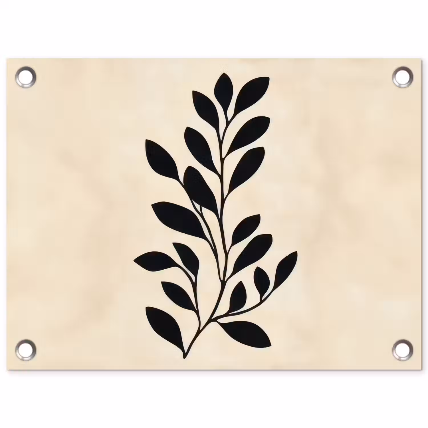 Minimalistisch - Tak - Bladeren - Zwart tuinposter los doek klein -3d