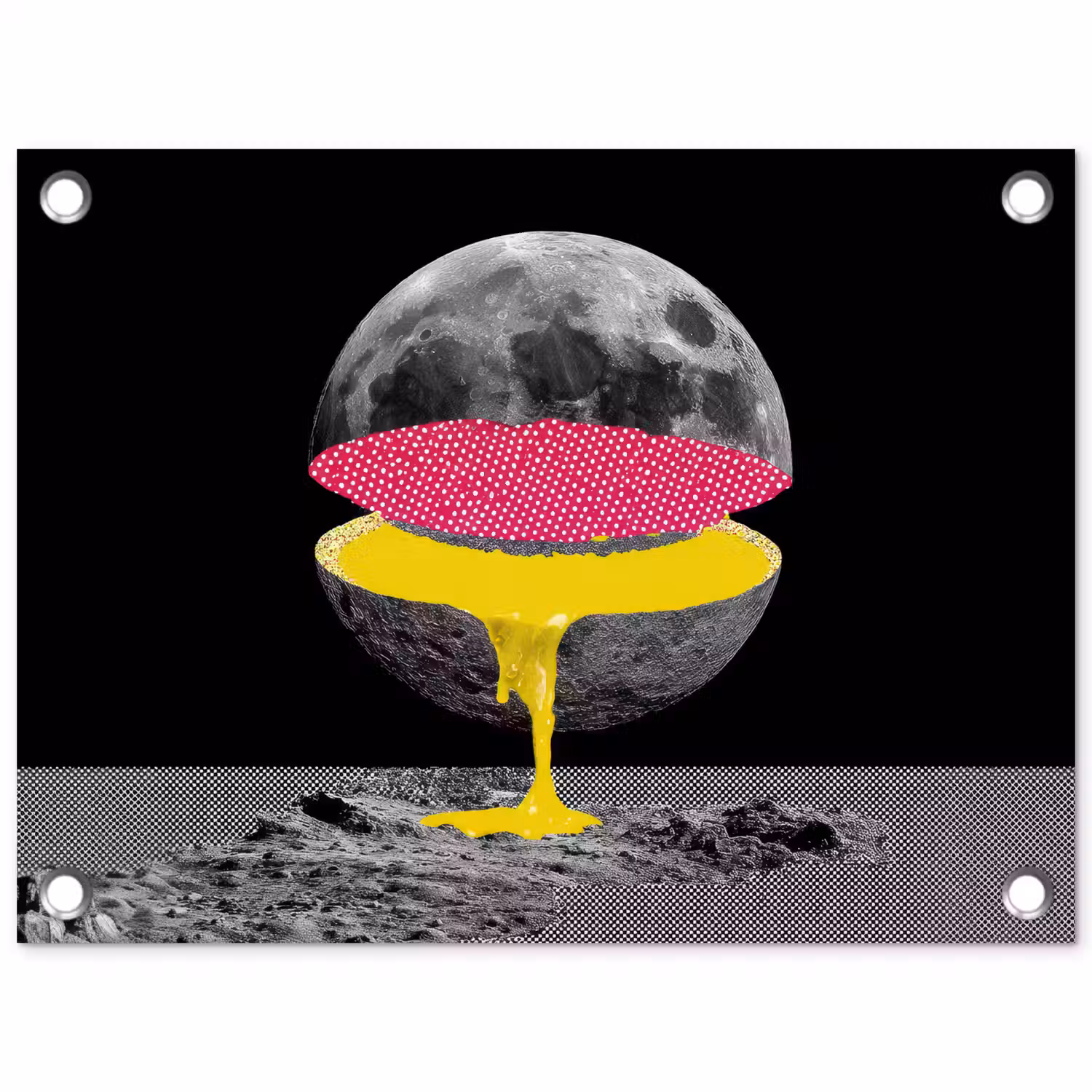 Maan - Geel - Roze - Zwart tuinposter los doek klein -3d