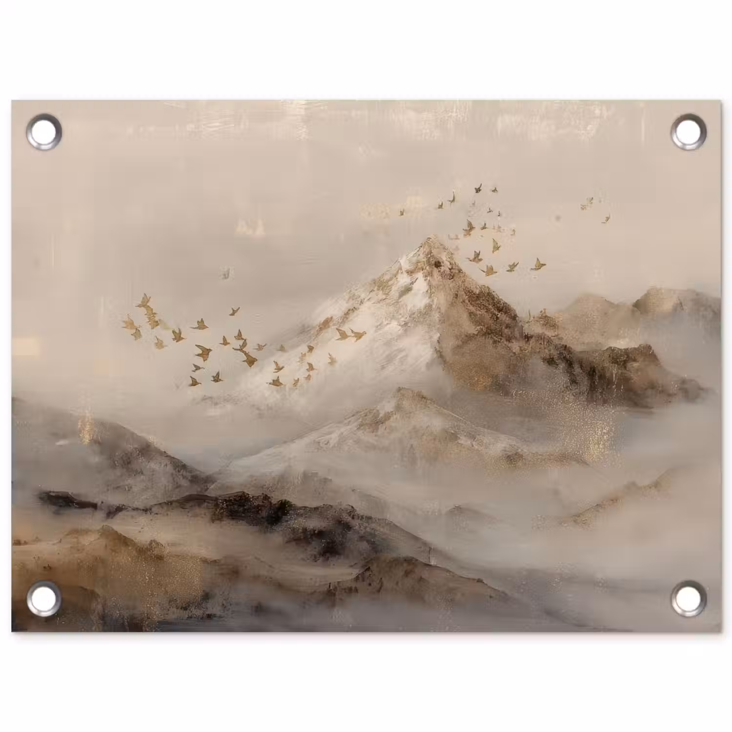 Berglandschap - Mist - Penseelstreken tuinposter los doek klein -3d