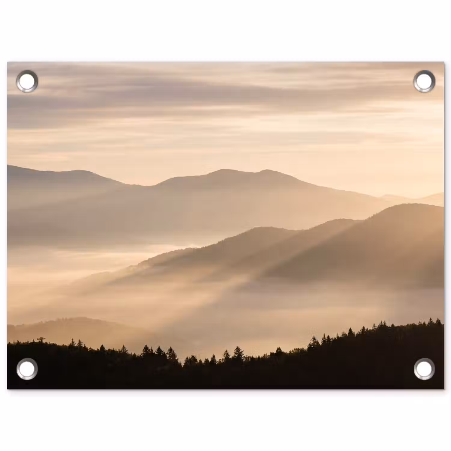 Bergen - Mist - Zonnestralen tuinposter los doek klein -3d