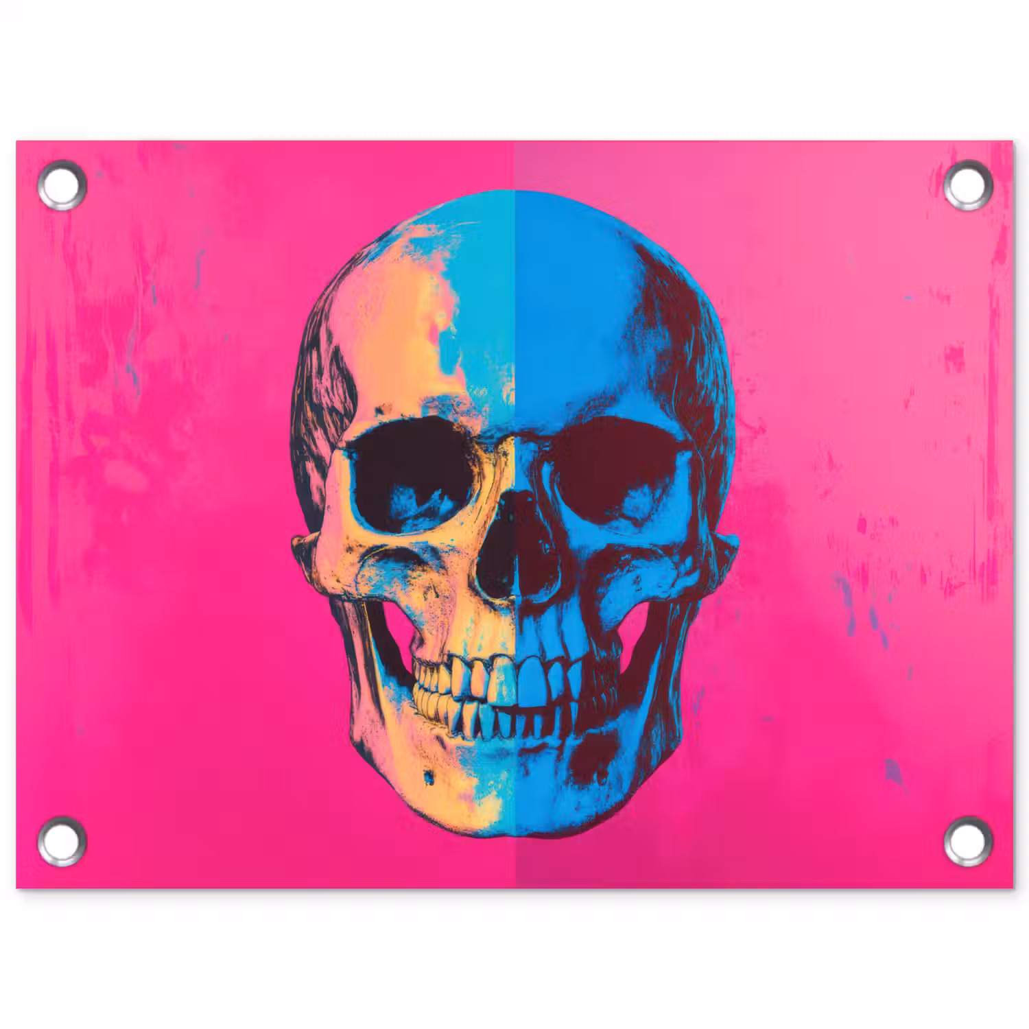Neon - Blauw - Pop-art - Schedel tuinposter los doek klein -3d