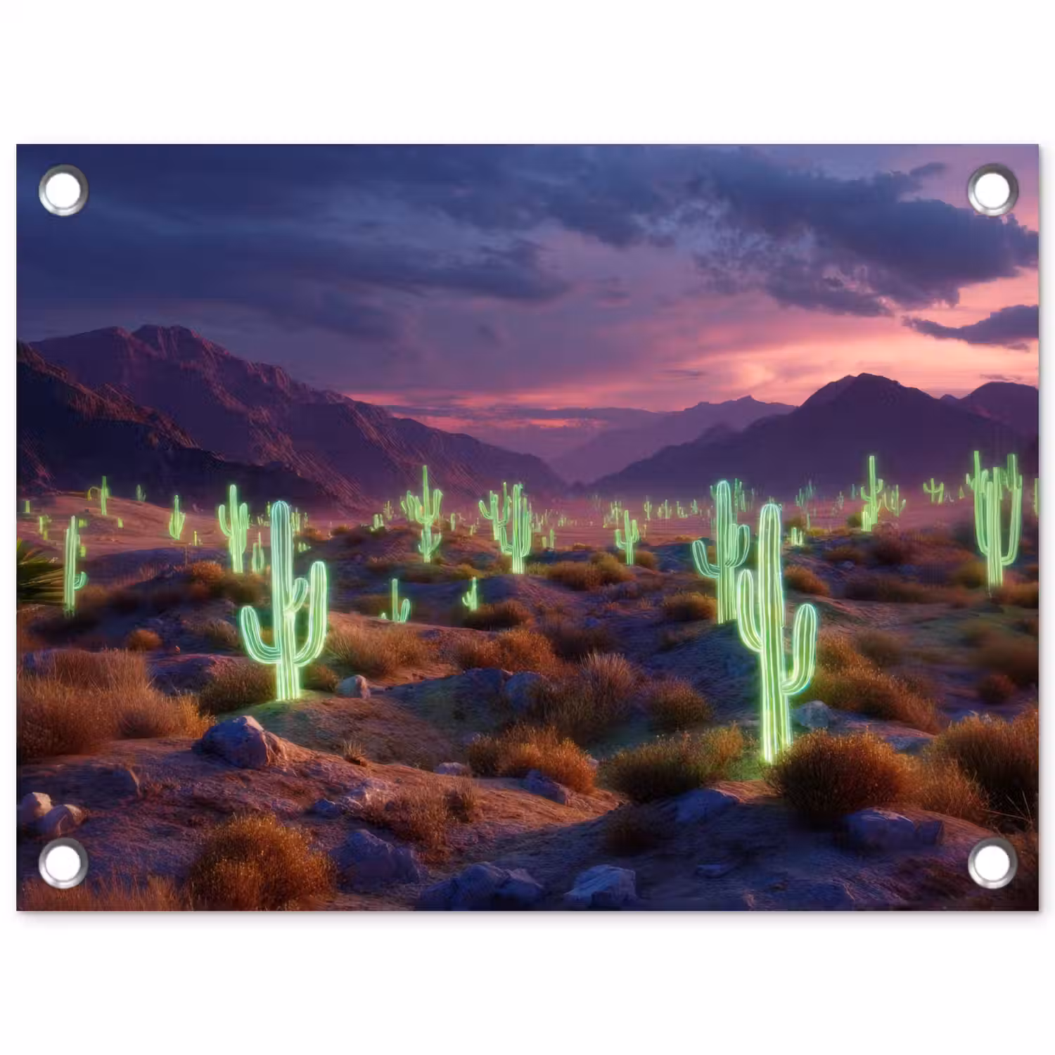 Neon cactussen - Woestijn - Zonsondergang tuinposter los doek klein -3d