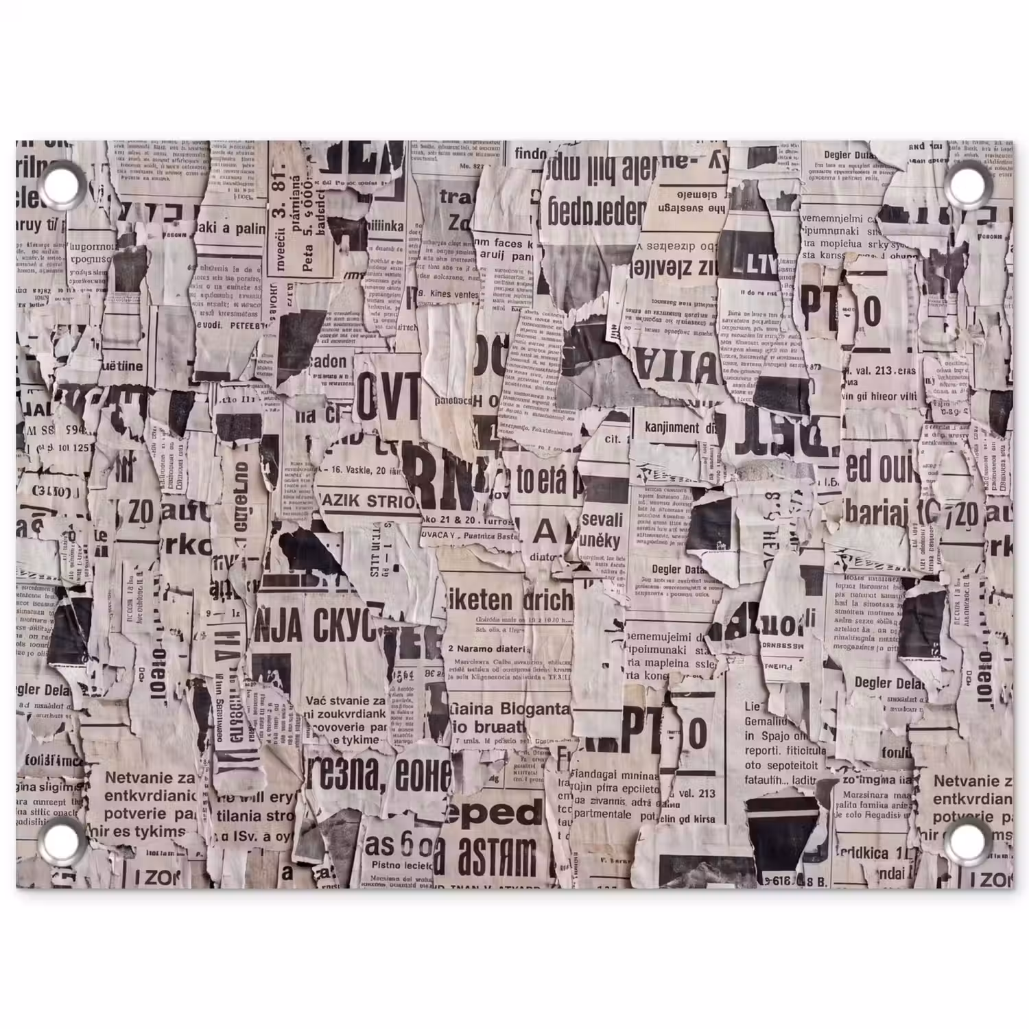 Krant - Gescheurd - Textuur - Abstract - Zwart-wit tuinposter los doek klein -3d