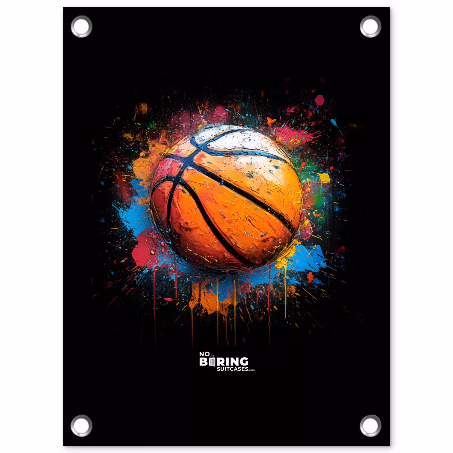 Oranje basketbal te midden van verfspetters tuinposter los doek klein -3d