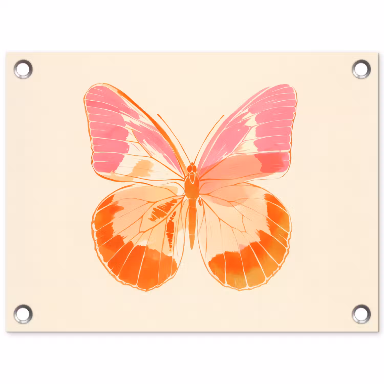 Oranje - Vlinder - Minimalistisch tuinposter los doek klein -3d