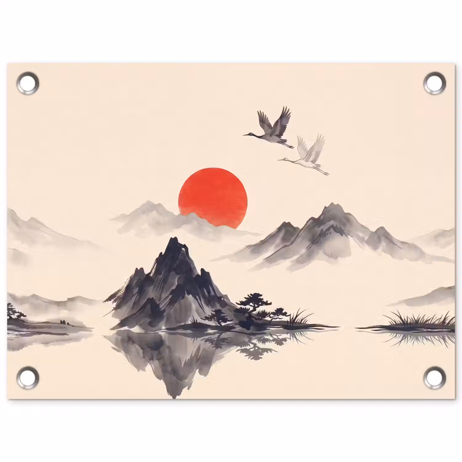 Oosters - Kraanvogels - Landschap tuinposter los doek klein -3d