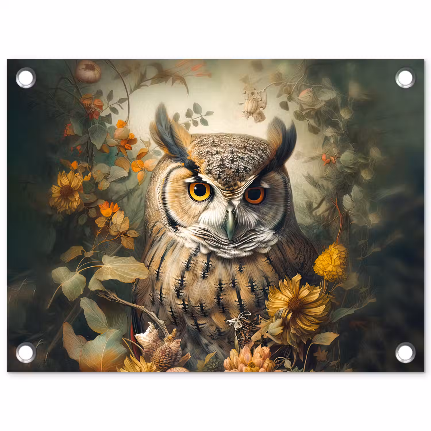 Uil - Vogels - Bloemen - Natuur tuinposter los doek klein -3d
