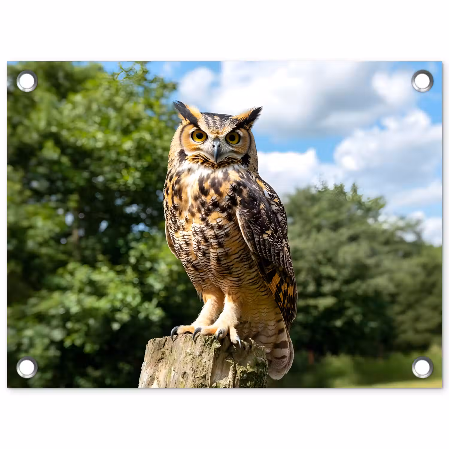 Uil - Boomstronk - Bos - Lucht tuinposter los doek klein -3d