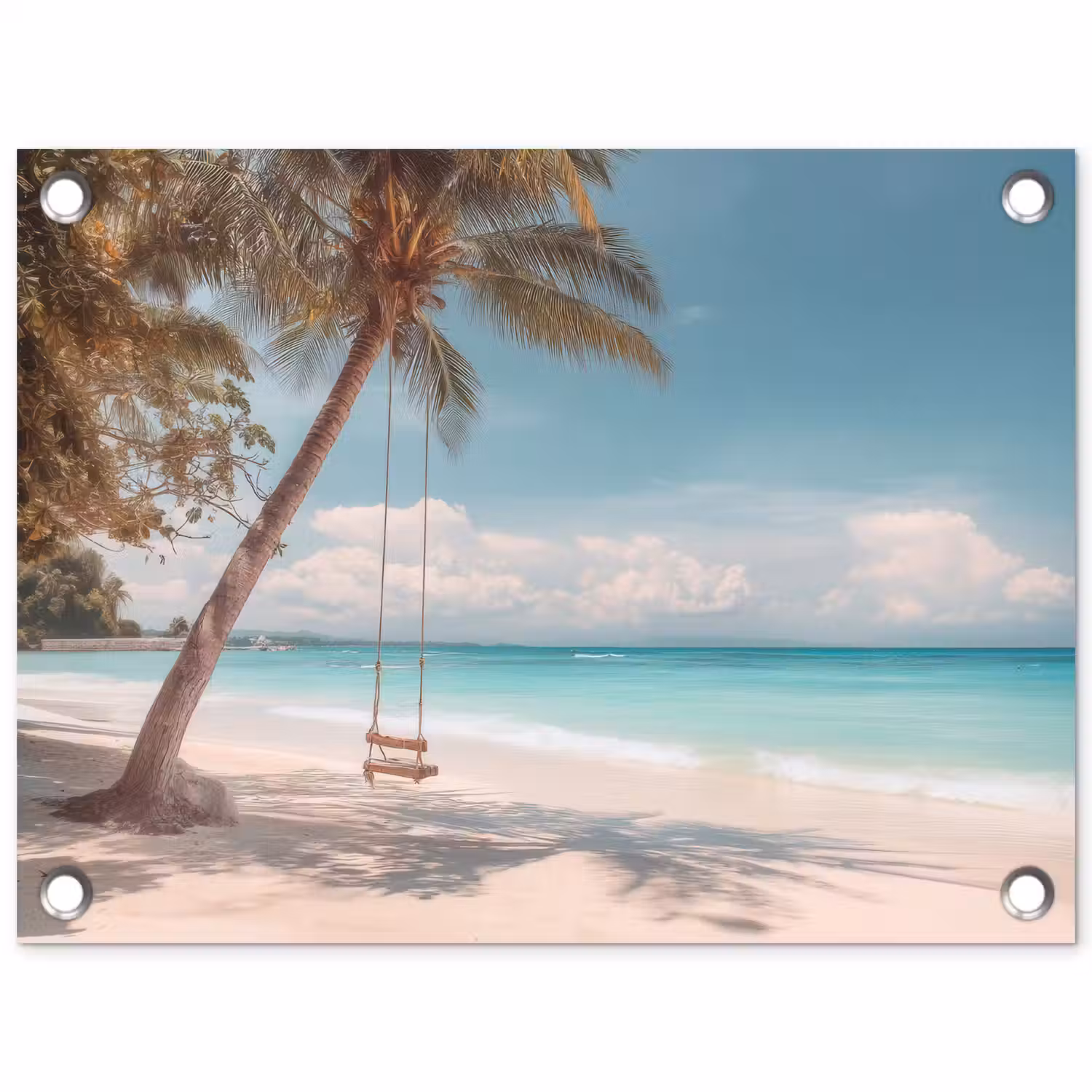 Palmboom - Schommel - Strand - Lucht tuinposter los doek klein -3d