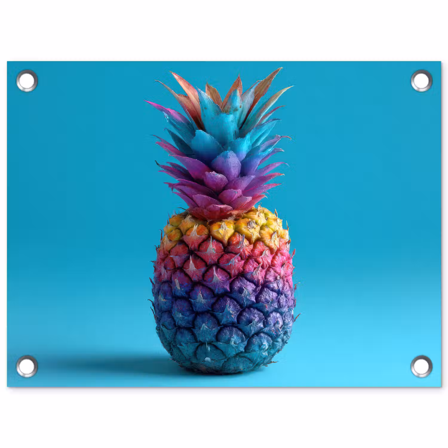 Ananas - Regenboog - Blauw - Popart tuinposter los doek klein -3d