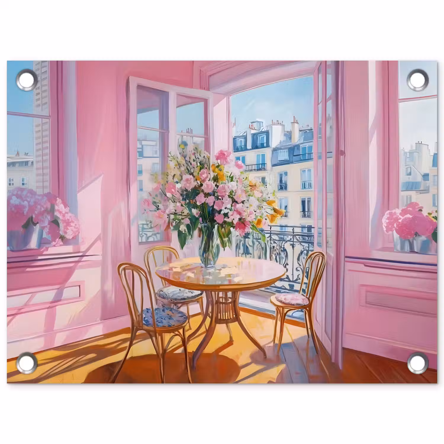 Pink - City - Bloemen tuinposter los doek klein -3d