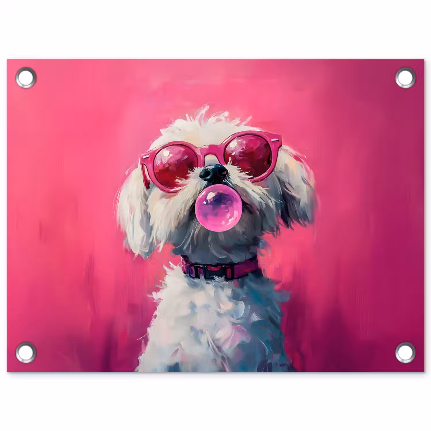 Pink - Hond - Bubbel tuinposter los doek klein -3d