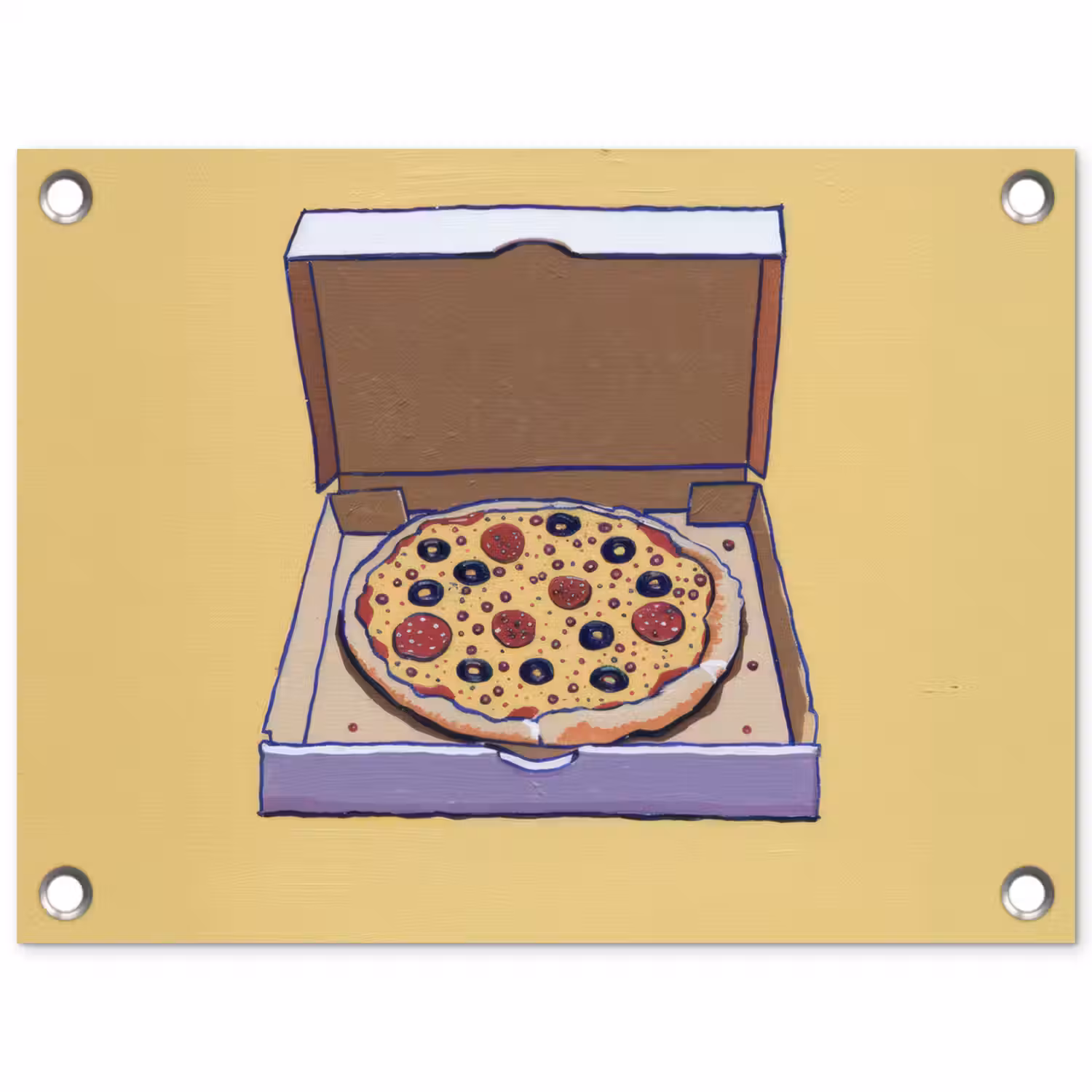 Pizza - Doos - Salami - Illustratie tuinposter los doek klein -3d