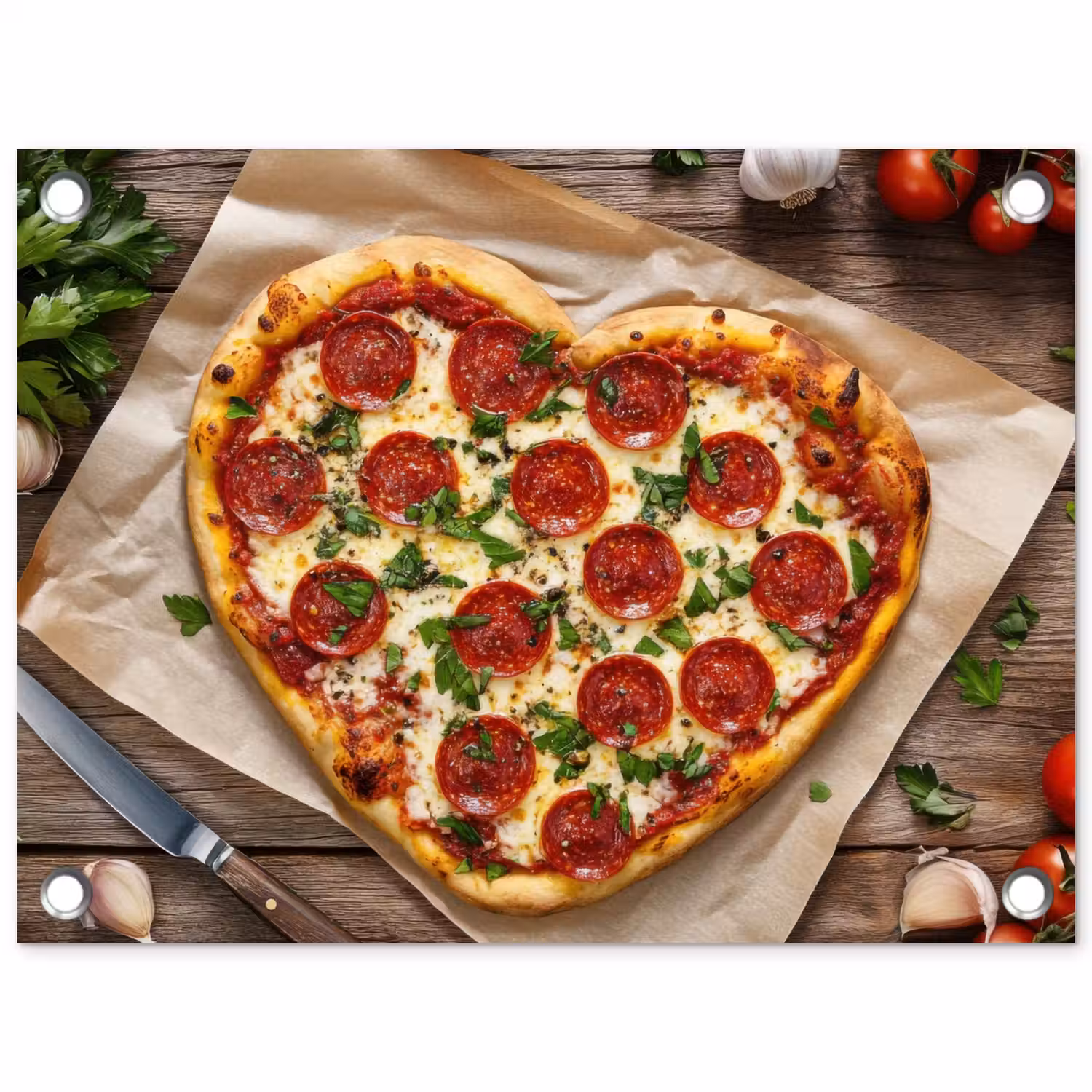 Pizza - Hart - Pepperoni - Tomaat tuinposter los doek klein -3d